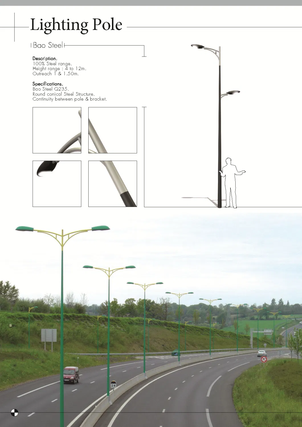 3m/4m/5m/6m/7m/8m/9m/10m/11m/12m Double-Arm Galvanized Conical/Octagonal Aluminum/Stainless Steel/Metal Solar Road/Street Lighting/Light Pole with Factory-Price